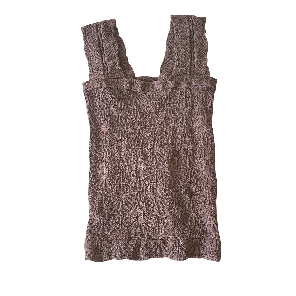Aura M/L Women Brown Textured Metallic Knit Tank Top Square Neck Sleeveless